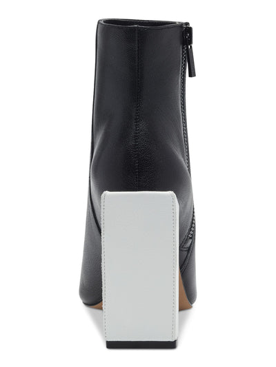 JESSICA SIMPSON Womens Black Contrast Heel Padded Timea Pointed Toe Block Heel Zip-Up Leather Booties 5 M