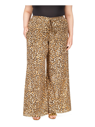 MICHAEL MICHAEL KORS Womens Beige Animal Print Wide Leg Pants Plus 3X