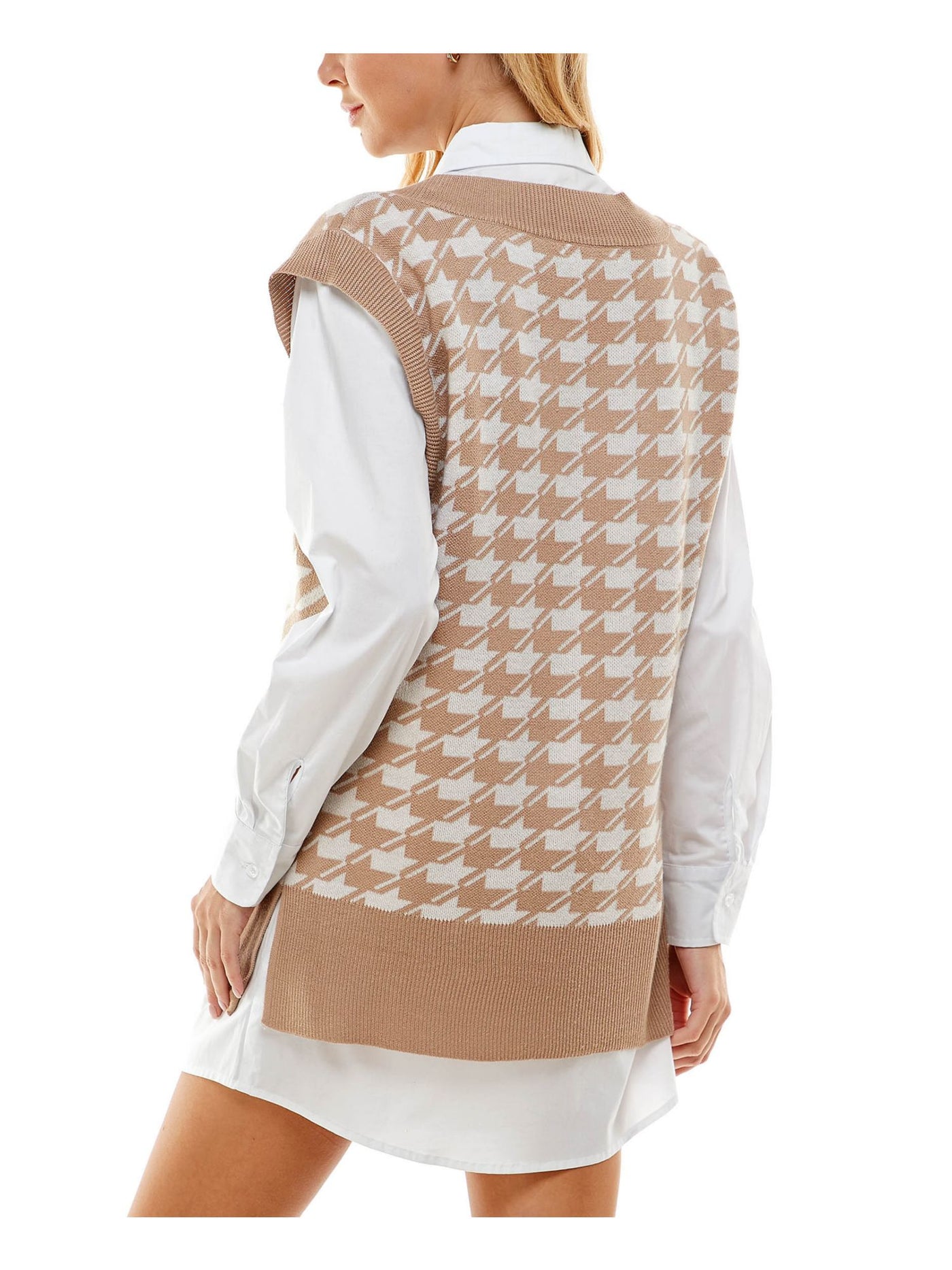 KINGSTON GREY Womens Beige Printed Long Sleeve Collared Short Wear To Work Shirt Dress Juniors XXL