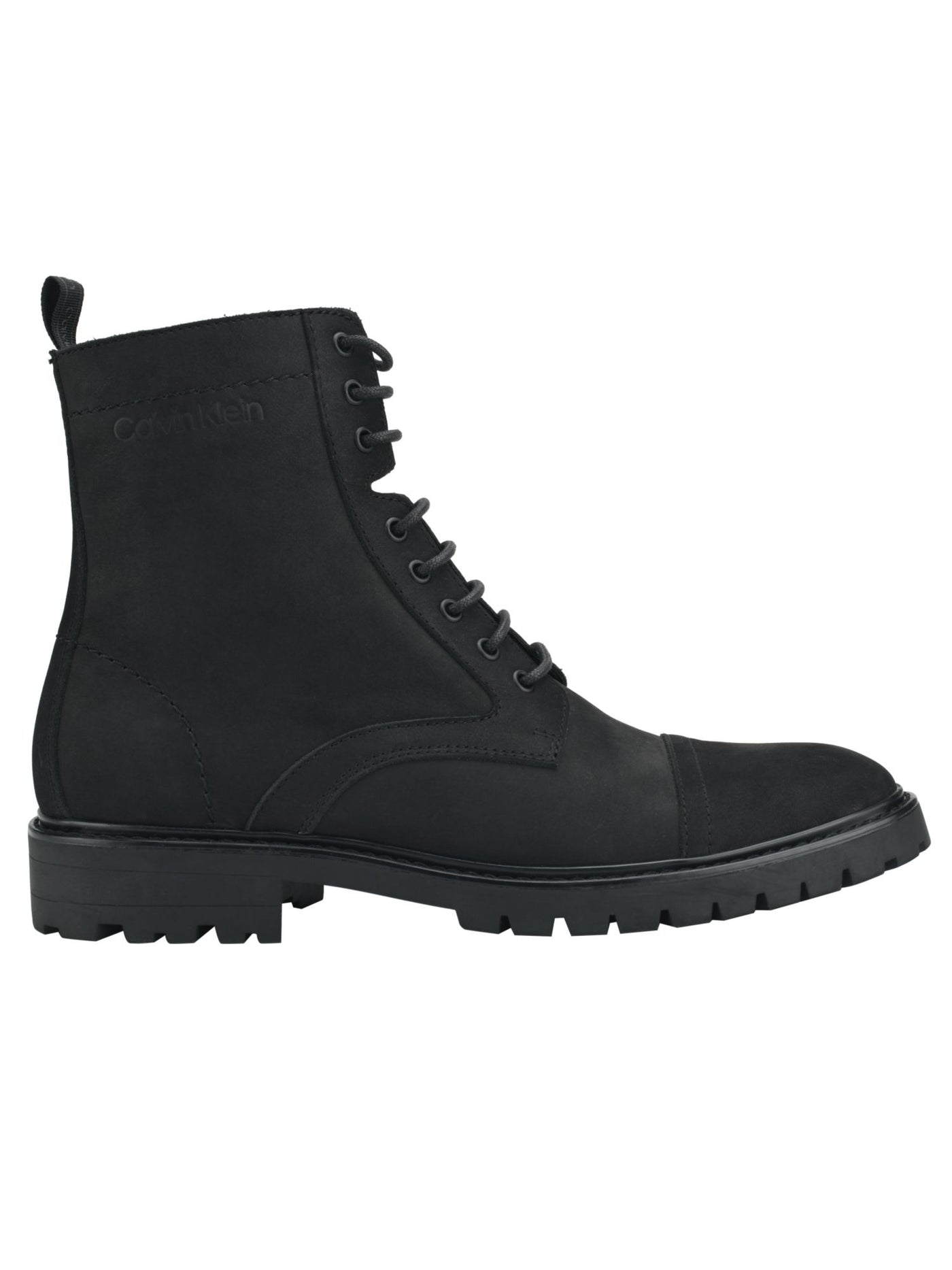CALVIN KLEIN Mens Black Lug Sole Pull Tab Cushioned Removable Insole Lorenzo Round Toe Block Heel Lace-Up Boots Shoes 11