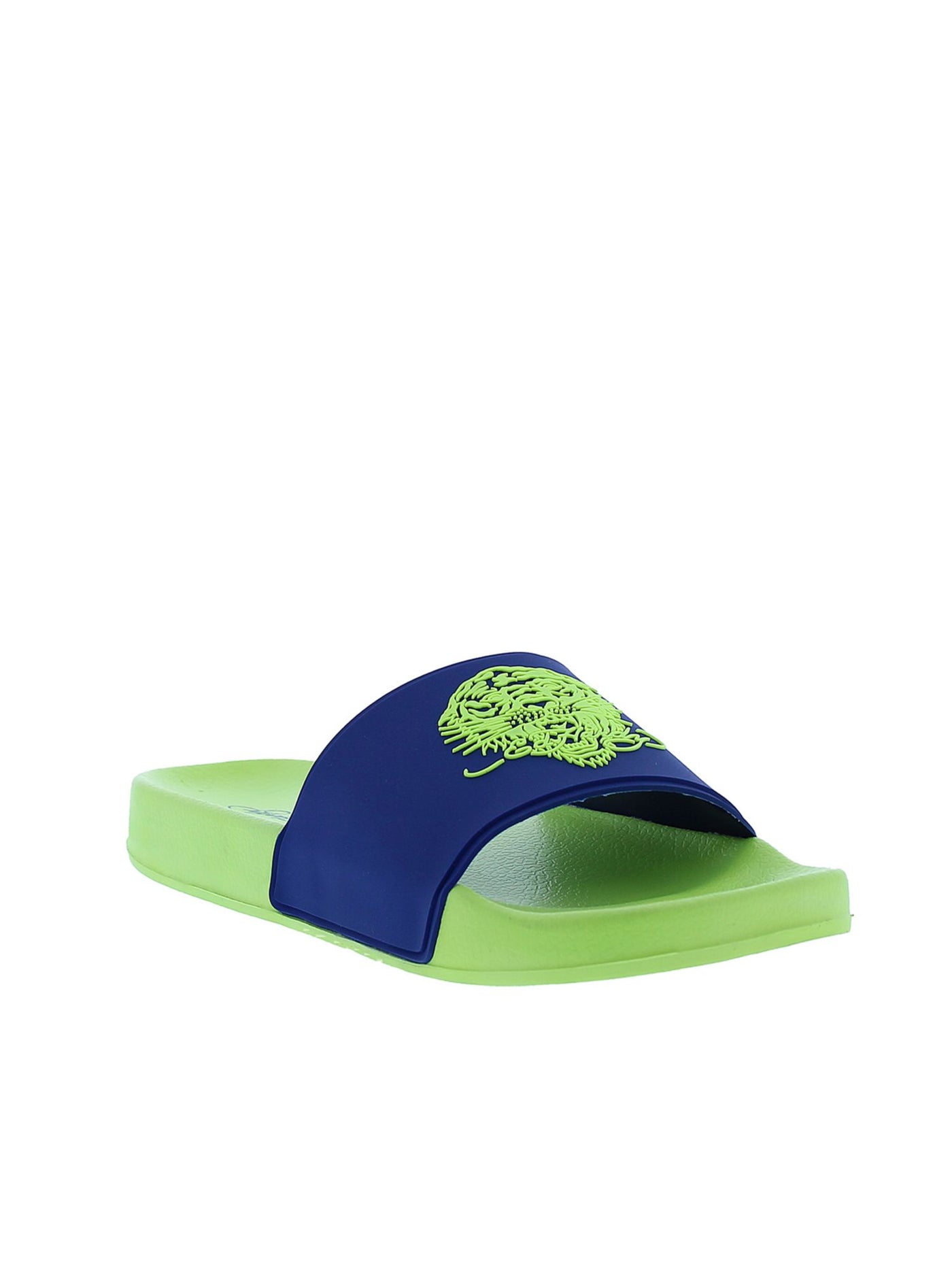 ED HARDY Mens Navy Color Block Tiger Upper Comfort King Round Toe Slip On Slide Sandals Shoes 10