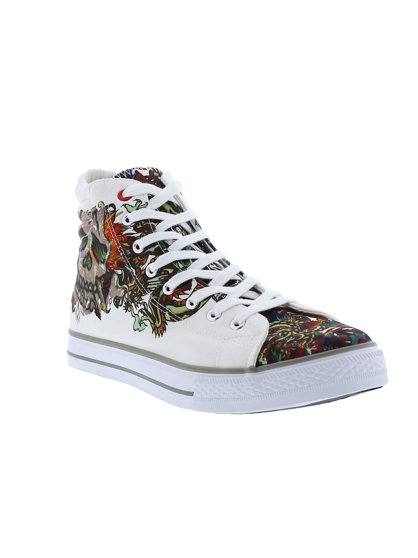 ED HARDY Mens White Printed Padded Collar Padded Still Life Round Toe Lace-Up Sneakers Shoes 11