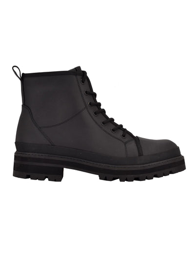 CALVIN KLEIN Mens Black 1" Platform Pull Tab Lug Sole Padded Bsboot Round Toe Block Heel Lace-Up Boots Shoes 7