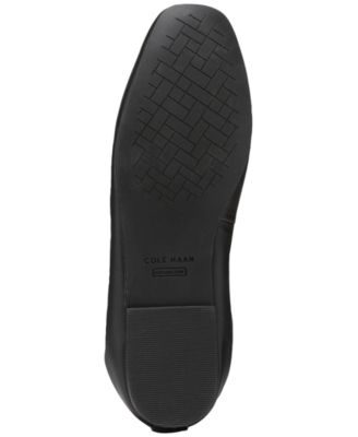 COLE HAAN Womens Black Ruched Back Pull-Tab Arch Support Cushioned York Round Toe Slip On Leather Ballet Flats B