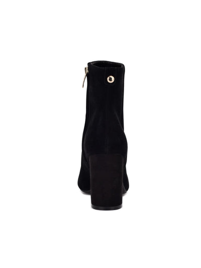 NINE WEST Womens Black Cushioned Dery 9x9 Almond Toe Block Heel Zip-Up Leather Dress Booties 6.5 M