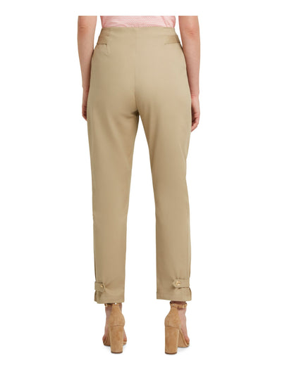 H HALSTON Womens Beige Pocketed Zippered Hook And Bar Closure Wear To Work Straight leg Pants M