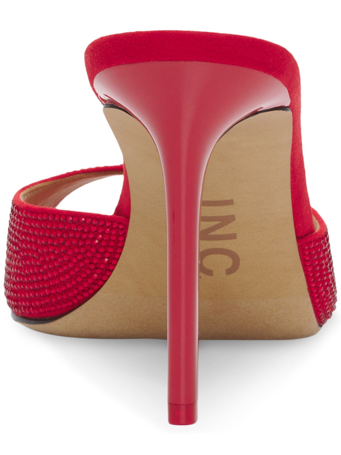 INC Womens Red Mixed Media Rhinestone Padded Amra Pointy Toe Stiletto Slip On Dress Heeled Sandal 7 M