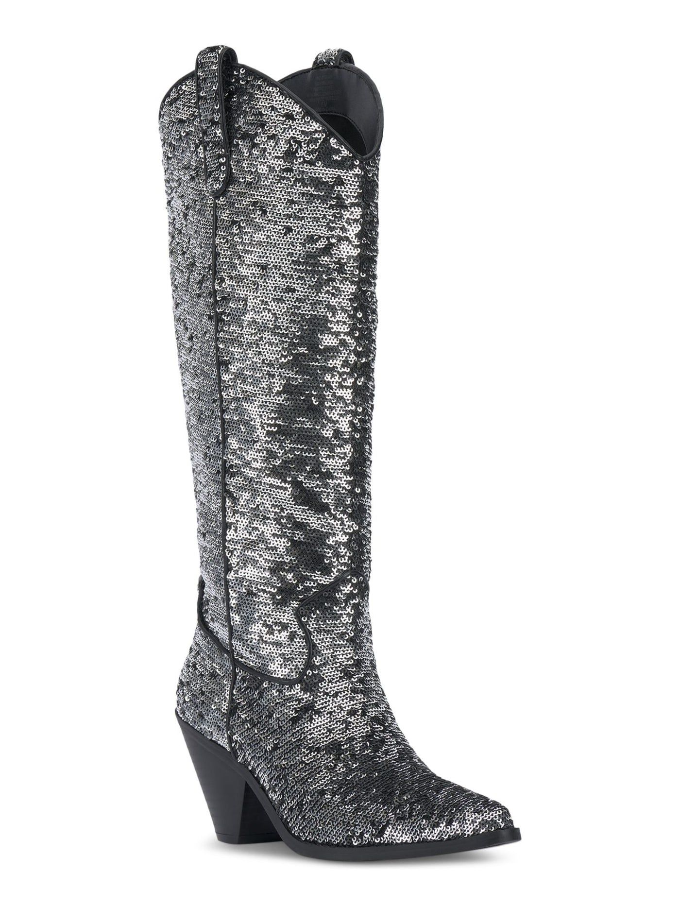 INC Womens Silver Sequined Zipper Accent Ipiriah Round Toe Stacked Heel Western Boot 8.5 M