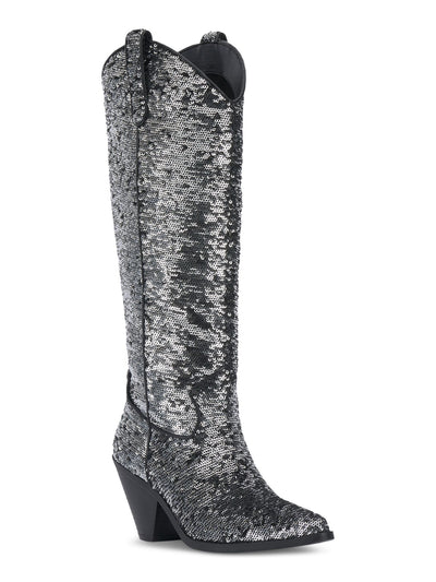 INC Womens Gray Sequined Zipper Accent Ipiriah Round Toe Stacked Heel Western Boot 5.5 M