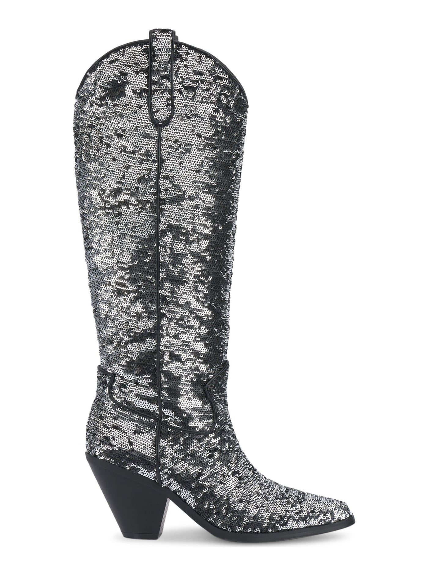 INC Womens Silver Sequined Zipper Accent Ipiriah Round Toe Stacked Heel Western Boot 6.5 M