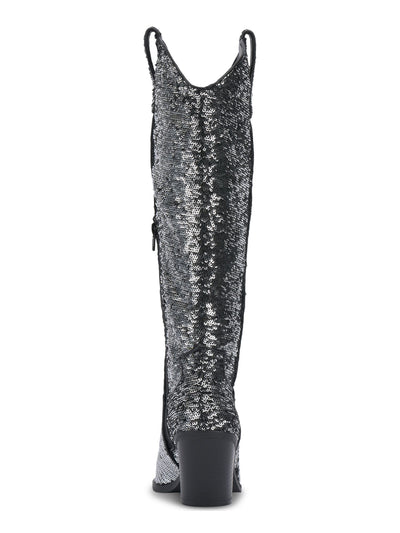 INC Womens Gray Sequined Zipper Accent Ipiriah Round Toe Stacked Heel Western Boot 5.5 M