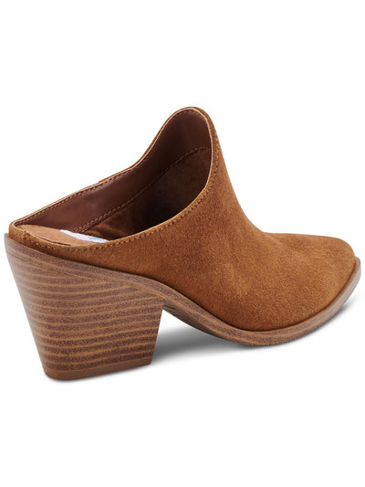 AQUA COLLEGE Womens Brown Waterproof Nia Pointed Toe Block Heel Slip On Leather Heeled Mules Shoes 7 M