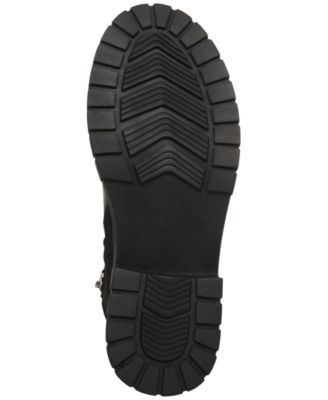 AQUA COLLEGE Womens Black Mixed Media Lug Sole Stretch Padded Waterproof Slip Resistant Pronto Round Toe Block Heel Zip-Up Booties M