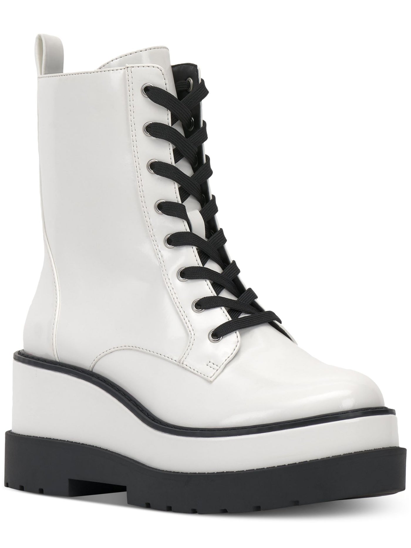 JESSICA SIMPSON Womens White Color Block Lace Up Pull Tab Padded Imelda Round Toe Platform Zip-Up Combat Boots 6.5 M