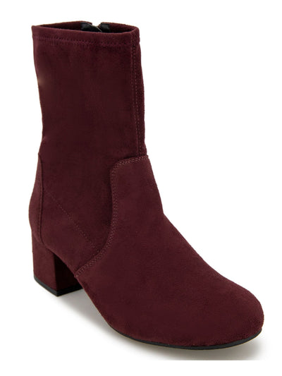 REACTION KENNETH COLE Womens Burgundy Stretch Road Round Toe Block Heel Zip-Up Booties 6