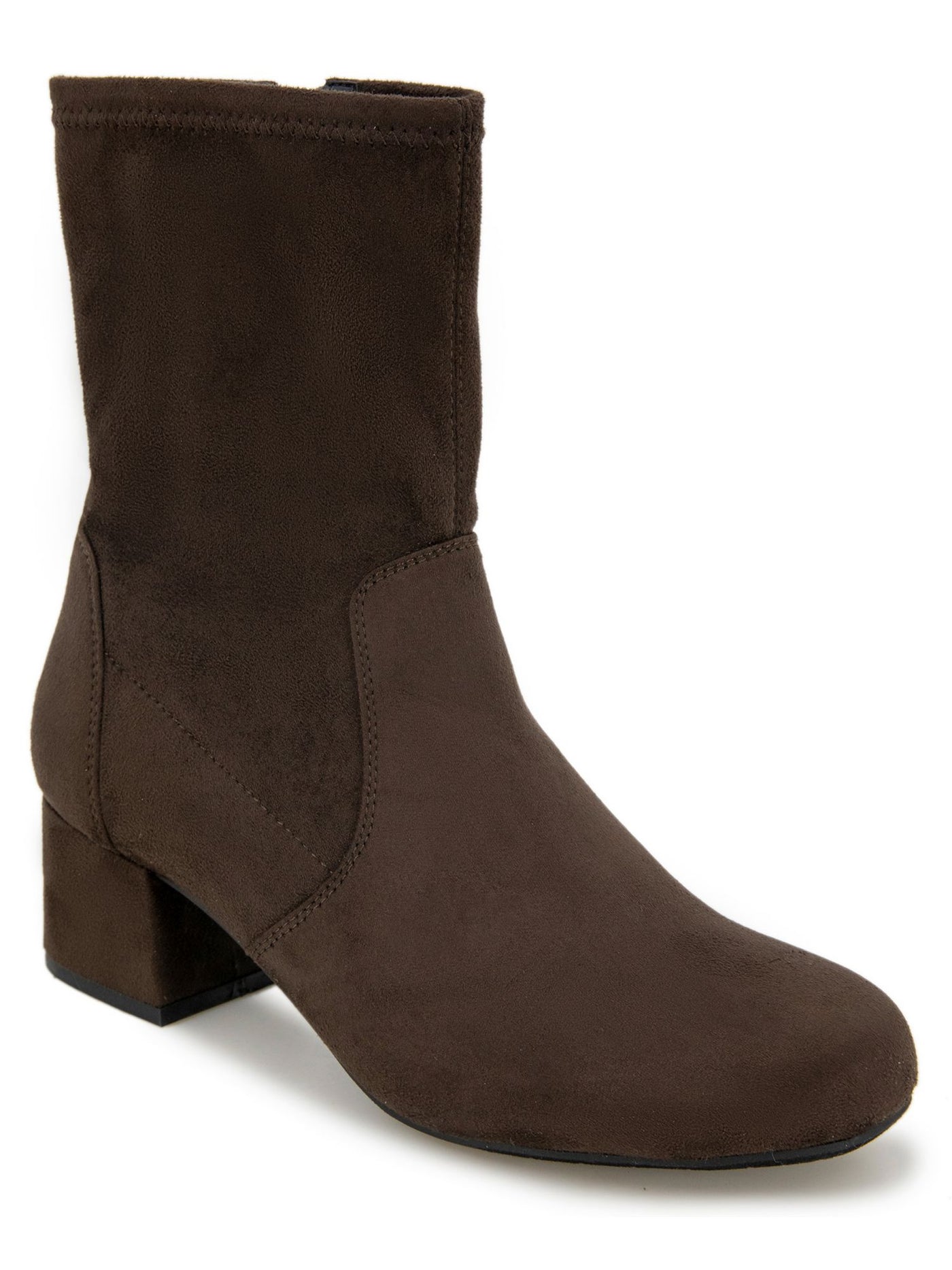 REACTION KENNETH COLE Womens Brown Stretch Road Round Toe Block Heel Zip-Up Dress Booties 6.5