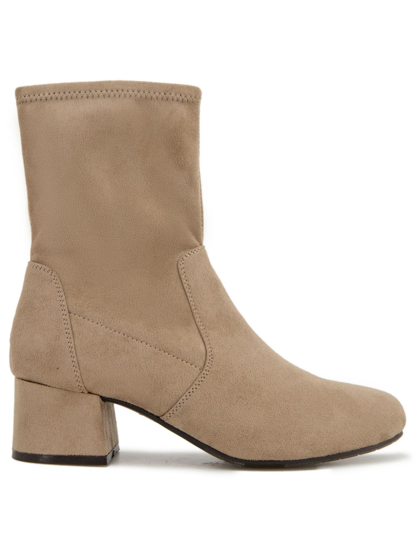 REACTION KENNETH COLE Womens Beige Stretch Road Round Toe Block Heel Zip-Up Heeled Boots 8.5