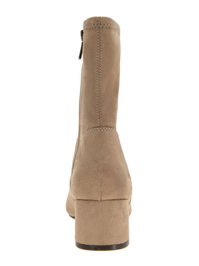 REACTION KENNETH COLE Womens Beige Stretch Road Round Toe Block Heel Zip-Up Heeled Boots 8.5