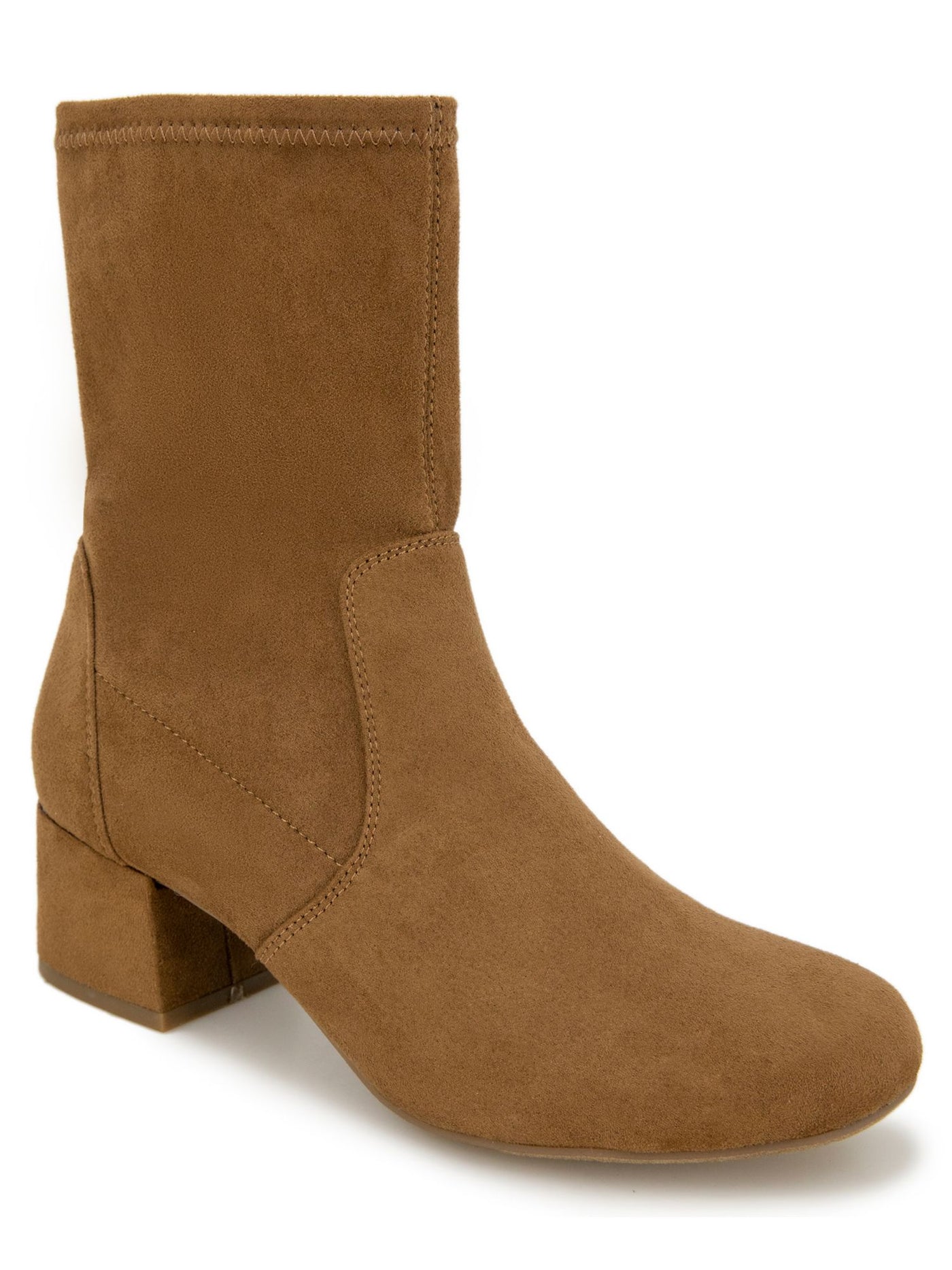 REACTION KENNETH COLE Womens Beige Stretch Road Round Toe Block Heel Zip-Up Heeled Boots 8.5