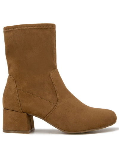 KENNETH COLE Womens Brown Stretch Comfort Road Round Toe Block Heel Zip-Up Booties 5.5