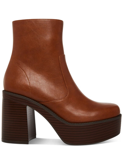 MADDEN GIRL Womens Brown 1-1/2" Platform Grace Square Toe Block Heel Zip-Up Heeled Boots 10 M