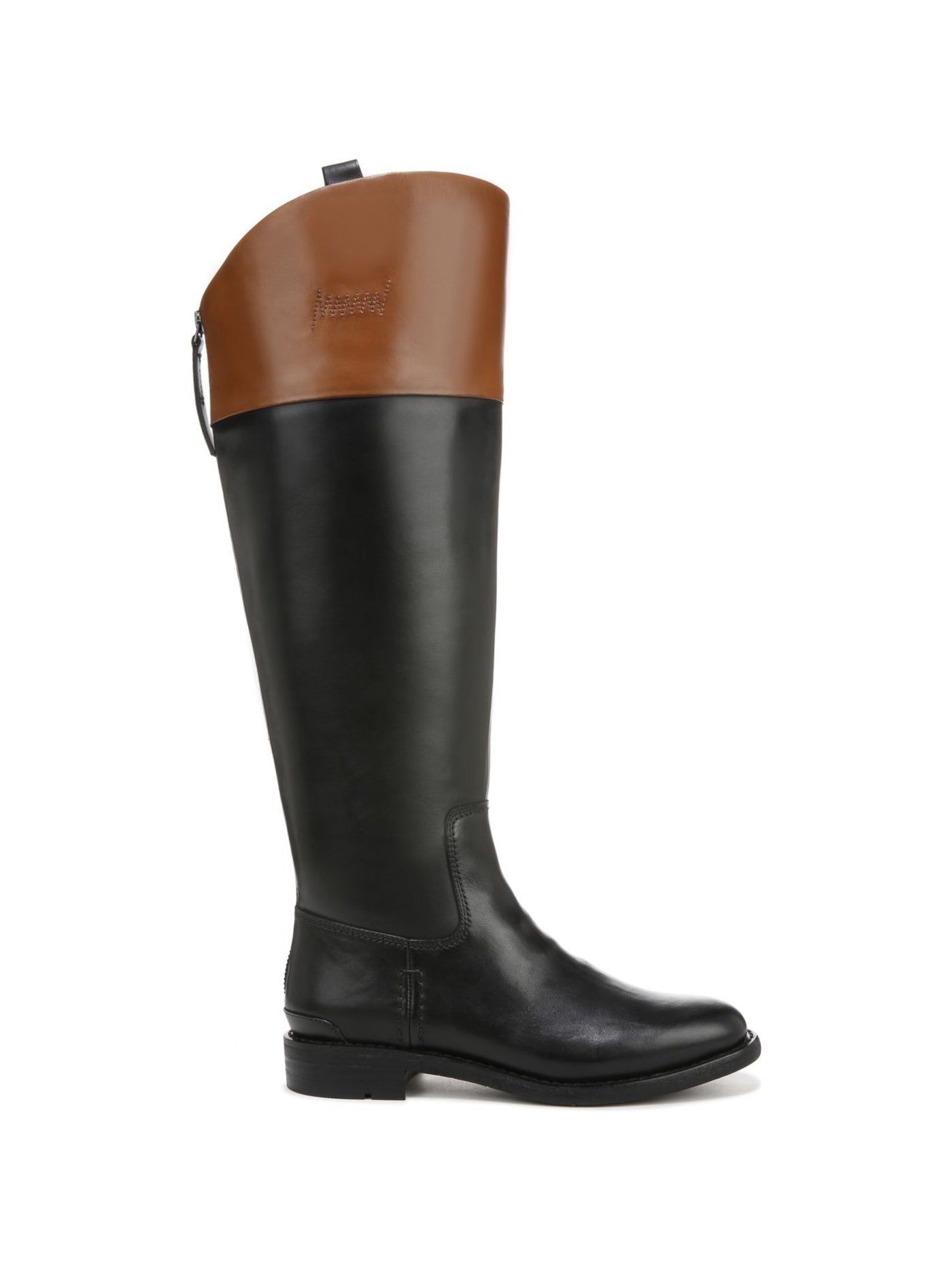 FRANCO SARTO Womens Black Color Block Side Pull-Tabs Wide Calf Padded Meyer Almond Toe Block Heel Zip-Up Leather Riding Boot 8.5 M WC