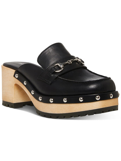 MADDEN GIRL Womens Black 1" Platform Studded Suzanne Square Toe Block Heel Slip On Clogs Shoes 6 M