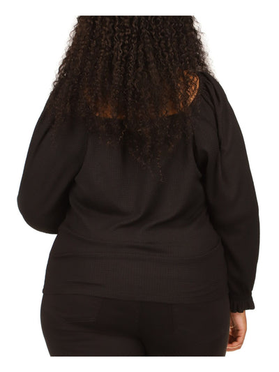 MICHAEL MICHAEL KORS Womens Black Textured Ruched Blouson Sleeve Sweetheart Neckline Top Plus 3X