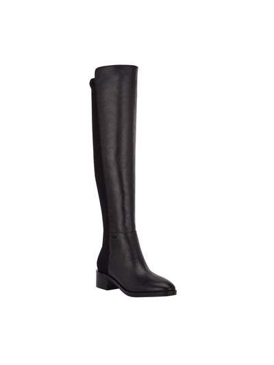 CALVIN KLEIN Womens Black Mixed Media Padded Stretch Deedee Pointy Toe Block Heel Zip-Up Heeled Boots 6.5 M
