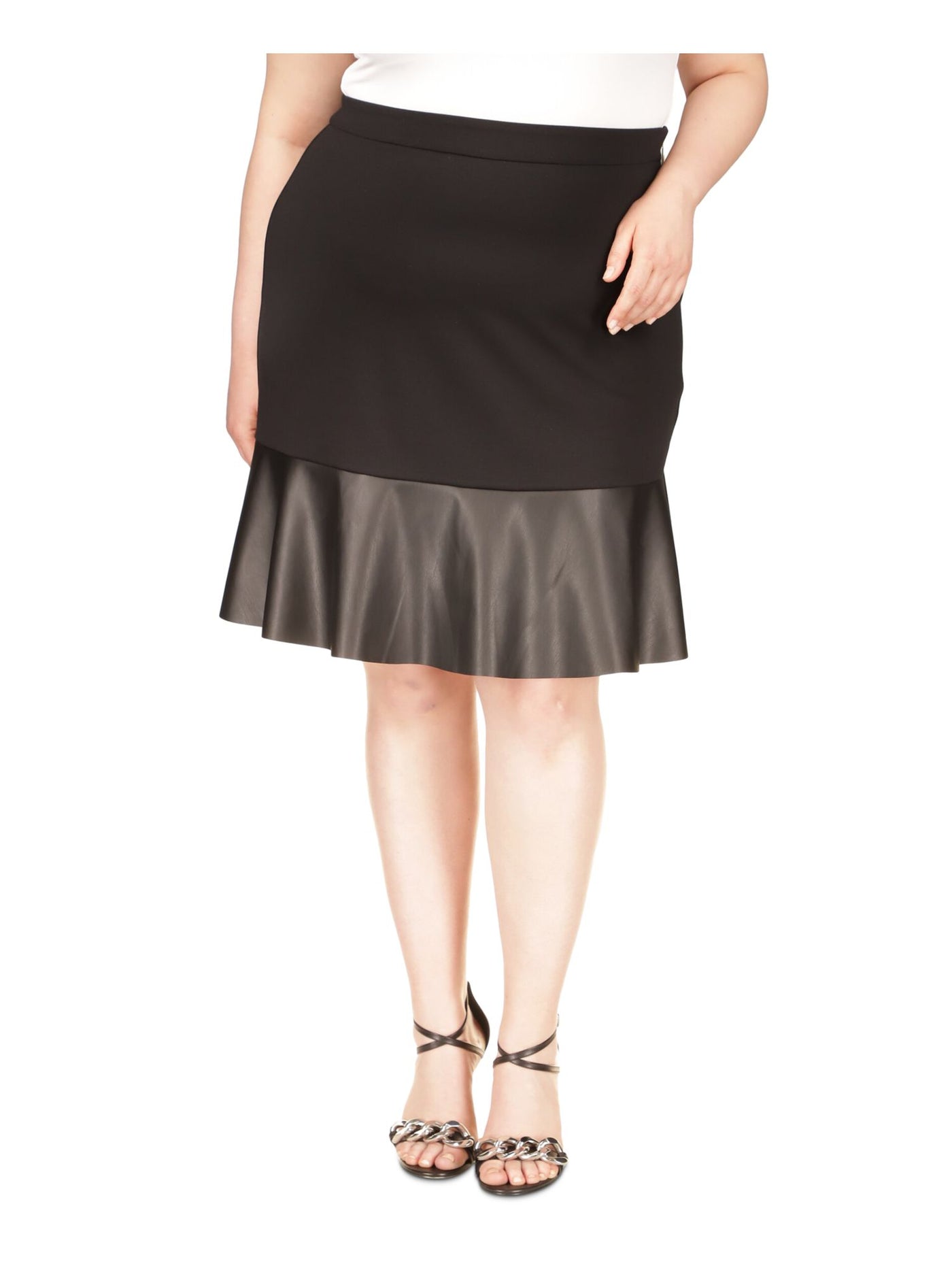 MICHAEL MICHAEL KORS Womens Black Zippered Unlined Knee Length Wear To Work A-Line Skirt Plus 2X