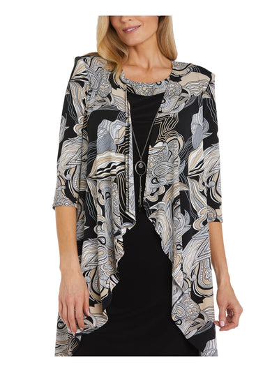 R&M RICHARDS Womens Black Paisley Elbow Sleeve Open Front Wear To Work Waterfall Cardigan Plus 18W