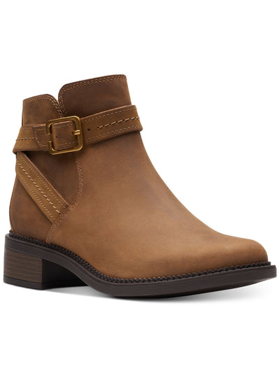 CLARKS COLLECTION Womens Brown Ankle Strap Padded Maye Round Toe Block Heel Zip-Up Leather Booties 6 M