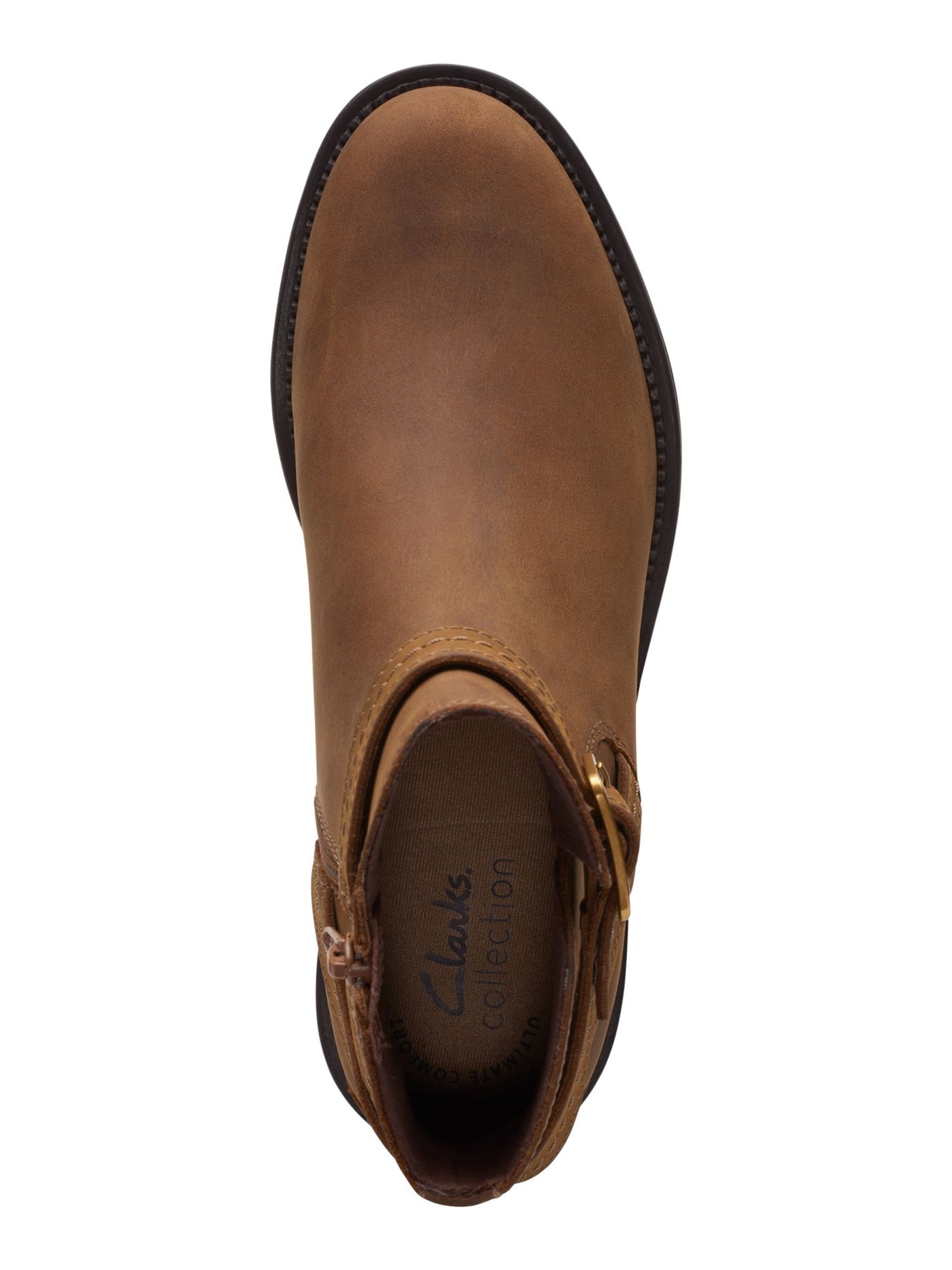 CLARKS COLLECTION Womens Brown Ankle Strap Padded Maye Round Toe Block Heel Zip-Up Leather Booties 6 M