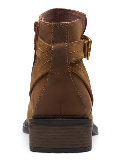 CLARKS COLLECTION Womens Brown Ankle Strap Padded Maye Round Toe Block Heel Zip-Up Leather Booties 6 M