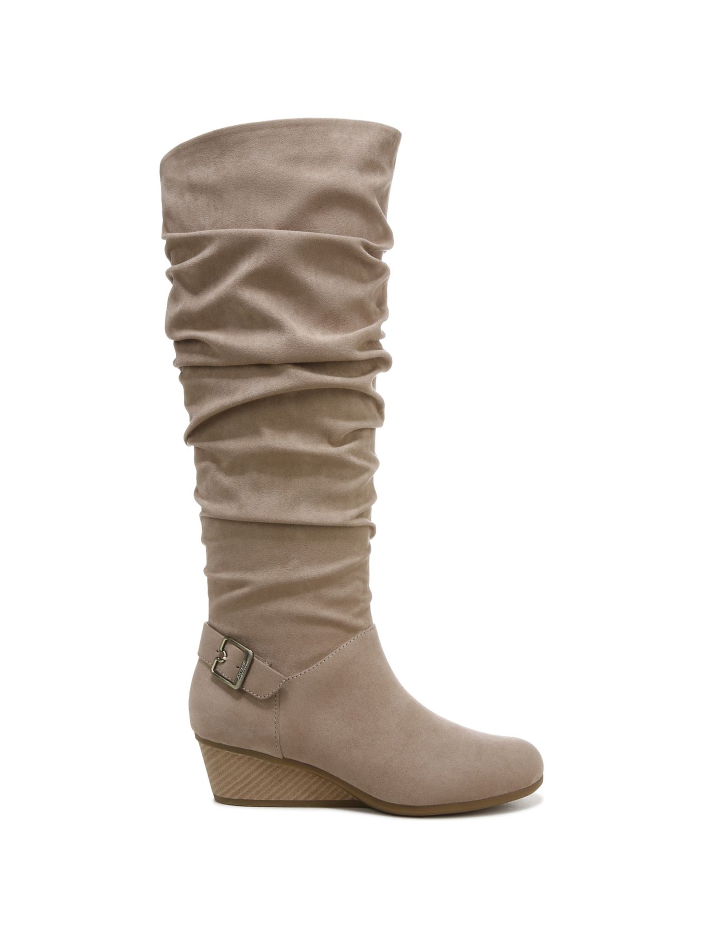 DR SCHOLLS Womens Beige Goring Padded Buckle Accent Ruched Break Free Round Toe Wedge Zip-Up Dress Slouch Boot 9 M