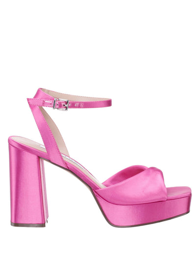 NINA Womens Pink Twist Straps 1" Platform Ankle Strap Padded Stacie Square Toe Block Heel Buckle Dress Heeled Sandal 9 M