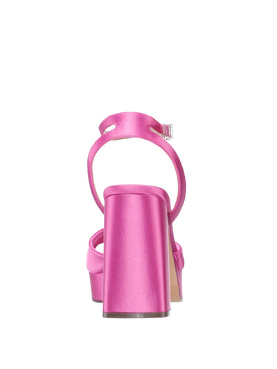 NINA Womens Pink Twist Straps 1" Platform Ankle Strap Padded Stacie Square Toe Block Heel Buckle Dress Heeled Sandal 9 M