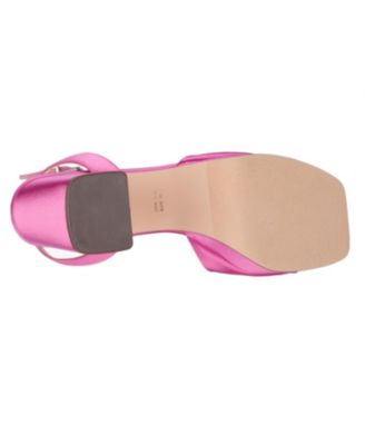 NINA Womens Pink Twist Straps 1" Platform Ankle Strap Padded Stacie Square Toe Block Heel Buckle Dress Heeled M
