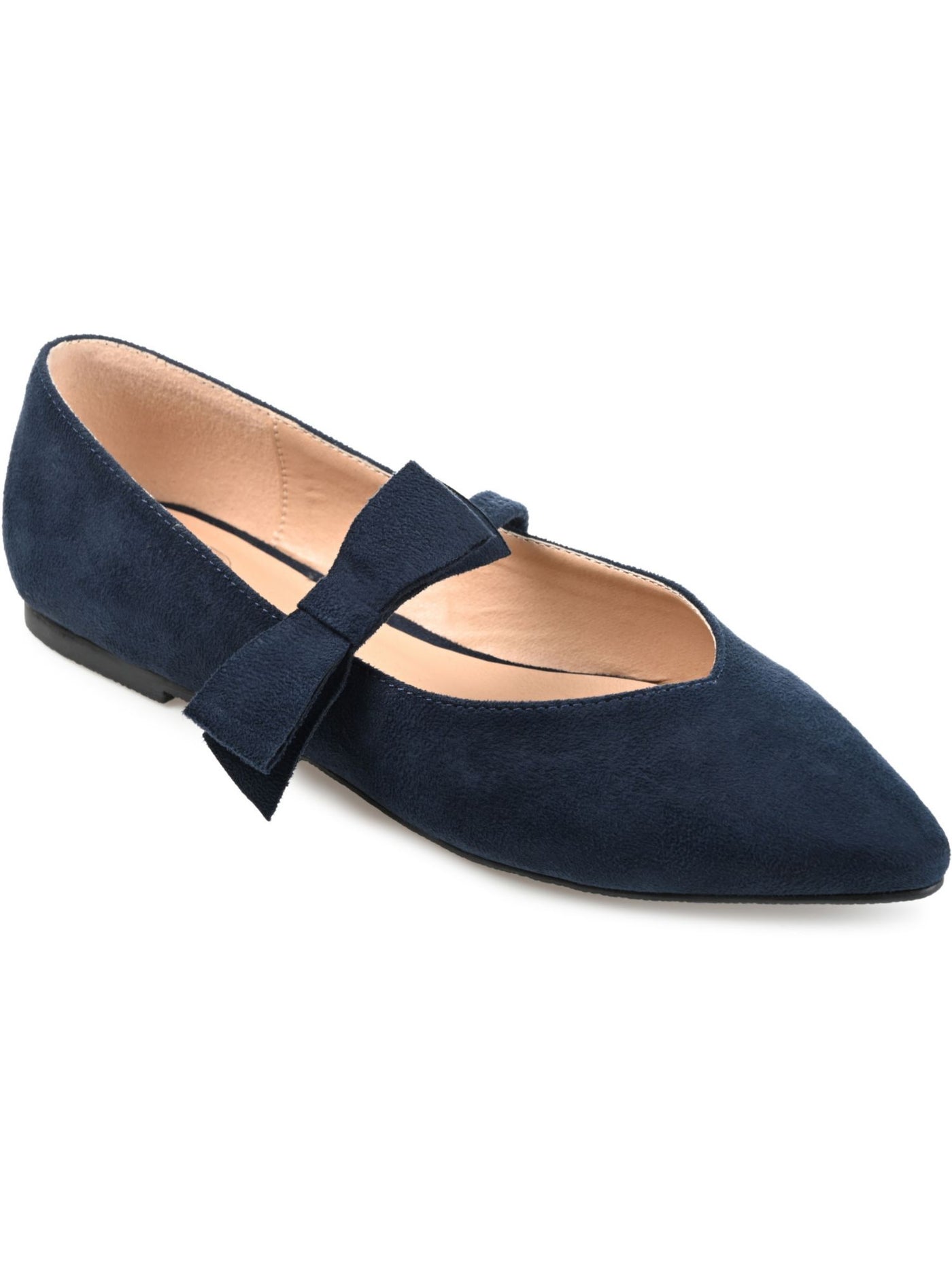 JOURNEE COLLECTION Womens Navy Bow Strap Mary Jane Goring Padded Aizlynn Pointed Toe Slip On Flats Shoes 7.5 M