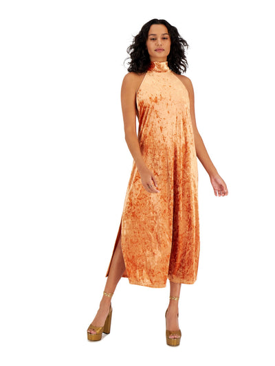BAR III DRESSES Womens Orange Zippered Tie Keyhole Back Side Slits Sleeveless Halter Maxi Party Shift Dress XL