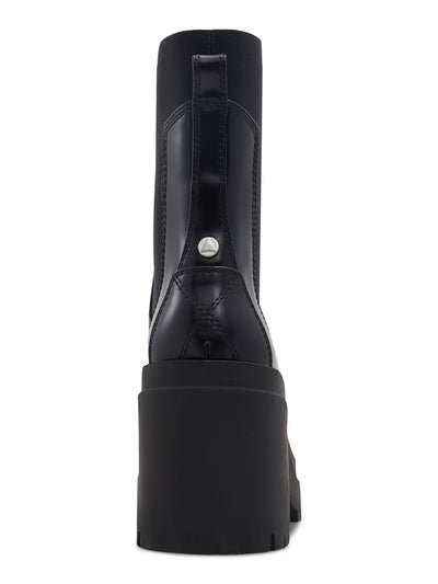 ALDO Womens Black 1-1/2" Platform Back Pull-Tab Goring Lug Sole Bigmood Round Toe Block Heel Leather Chelsea 8.5