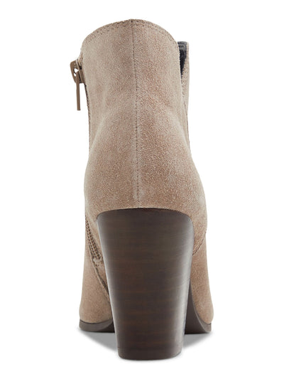 ALDO Womens Beige V-Notch Side Padded Blanka Pointed Toe Stacked Heel Zip-Up Leather Dress Booties 9 B