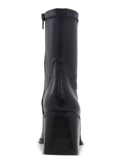 ALDO Womens Black Mixed Media Metallic Toe Rand Padded Auriella Square Toe Block Heel Zip-Up Leather Booties 5
