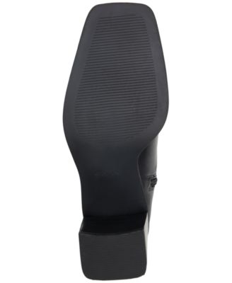 ALDO Womens Black Mixed Media Metallic Toe Rand Padded Auriella Square Toe Block Heel Zip-Up Leather Booties