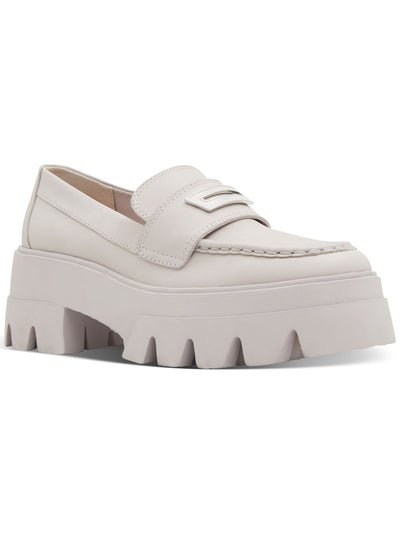 ALDO Womens Gray 1-1/2" Platform Metallic Hardware Lug Sole Padded Grandwalk Round Toe Block Heel Slip On Leather Loafers Shoes 8.5 B