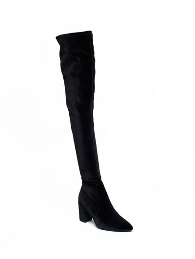 SMASH SHOES Womens Black Extra Wide Calf Padded Malia Pointy Toe Block Heel Zip-Up Heeled Boots 11