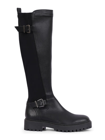 REACTION KENNETH COLE Womens Black Buckle Accent Stretch Salt Round Toe Block Heel Zip-Up Riding Boot 8.5 M