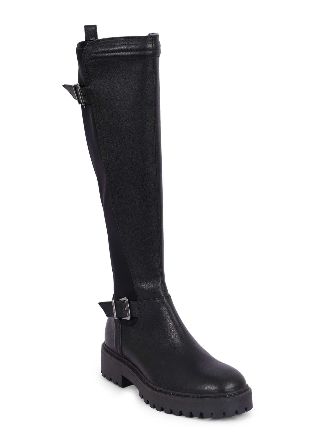 REACTION KENNETH COLE Womens Black Buckle Accent Stretch Salt Round Toe Block Heel Zip-Up Riding Boot 8.5 M