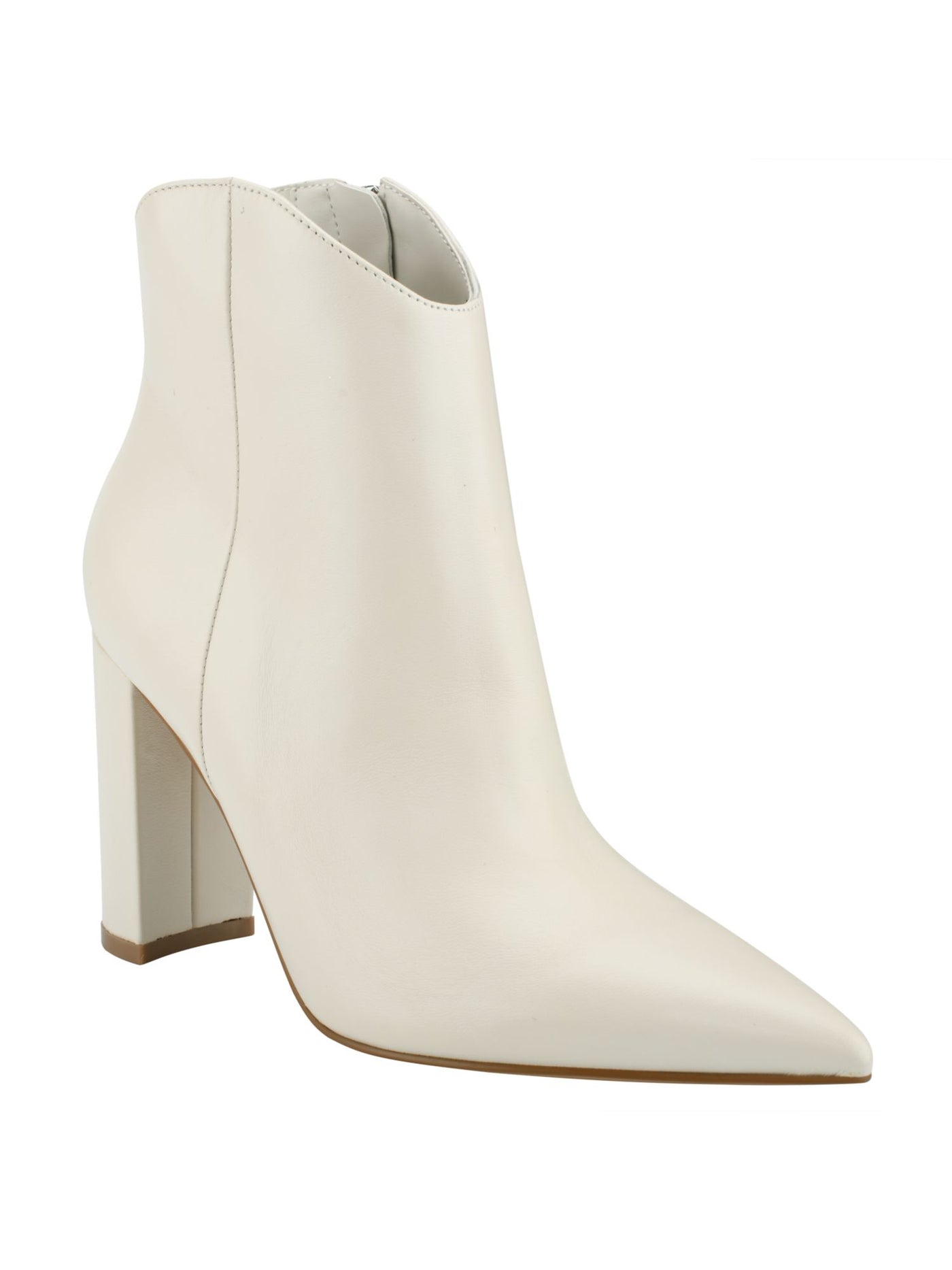 MARC FISHER Womens White Comfort Lezari Pointy Toe Block Heel Zip-Up Leather Dress Booties 10 M