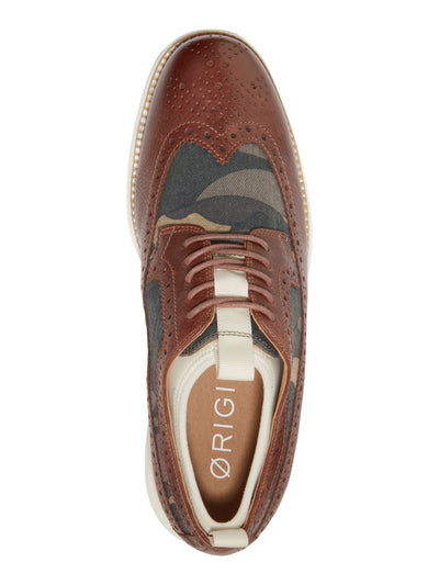 COLE HAAN GRANDSERIES Mens Brown Mixed Media Internal Neoprene Lining Dual Pull-Tabs Cushioned Longwing Wingtip Toe Wedge Lace-Up Oxford Shoes 12 M